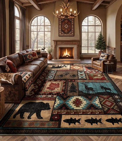 Rustic Cabin Rugs for Living Room 10x14, Wildlife Bear & Deer Area Rug - Image 5