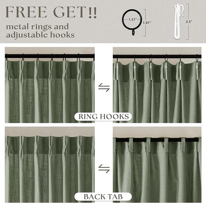 Pinch Pleated Sage Green Thick Linen Curtains 96 Inch Length 2 Panels Set | - Image 5
