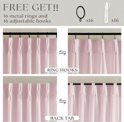 80 Inch Light Pink Pinch Pleated Semi Sheer Curtains 40x80 2 Panels Set | - Image 5