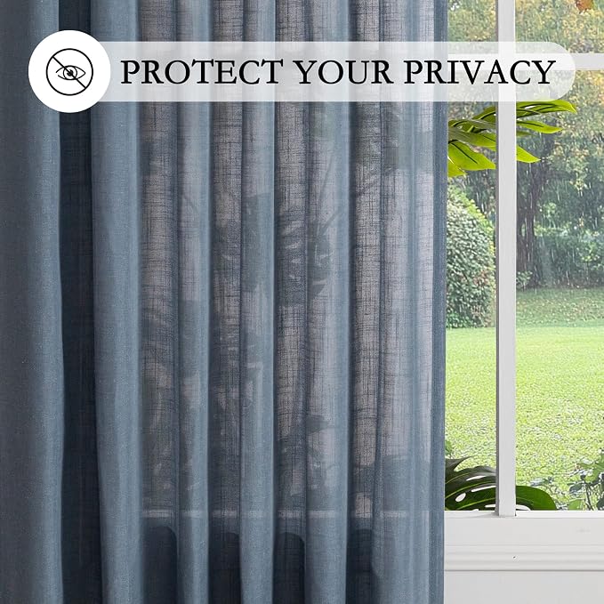 MYSKY HOME 96 Inches Semi Sheer Sliding Door Curtains Farmhouse Light Filtering - Image 4
