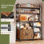 EnHomee Bakers Rack, 6 Tier Microwave Stand, Coffee Bar Organizer with 8 L-Shaped Hooks, Kitchen Shelves with Large Capacity Storage, 14.1 x 30.1 x 63.1 Inches, Rustic Brown