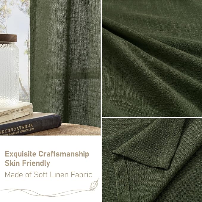Olive Green Linen Sheer Curtains 78 inch - Image 6