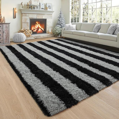 5x7 Black and Grey Fluffy Soft Area Rug Non-Slip - Image 8