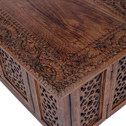 Hand-Carved Wooden Coffee Table – 36” x 18” Rectangular Mango Wood Center Table - Image 7
