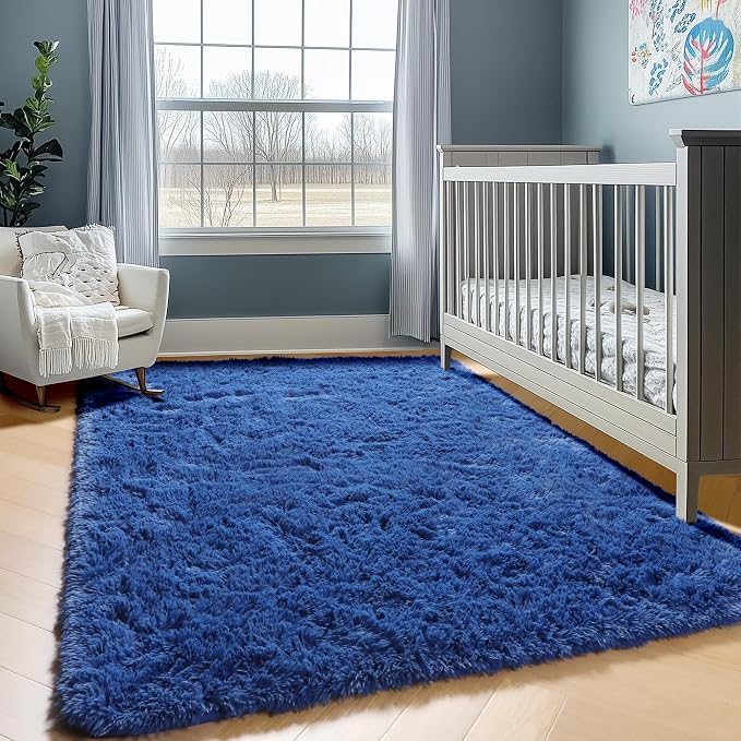 Navy Blue 6x9 Area Rugs for Living Room Bedroom, Large Fluffy Bedside Throw Rug - Image 6