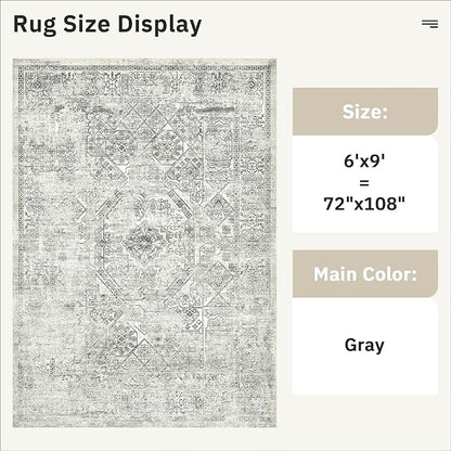 Soalmost 6x9 Area Rug for Living Room Washable Non-Slip Rugs Light Gray | - Image 3