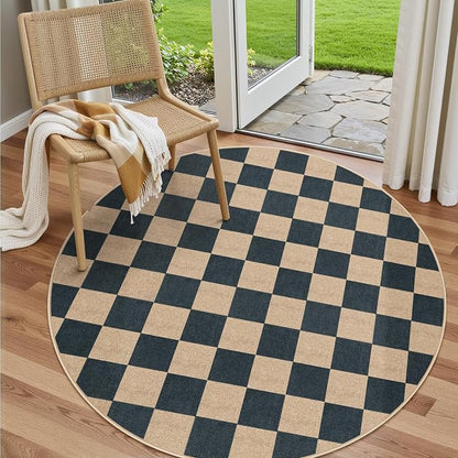 Lahome Checkered Easy Jute Outdoor Patio Area Rug 6ft Round, Washable Black | by Lahome