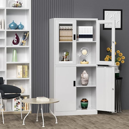 4 Door Display Cabinet with Adjustable Shelves, Locking Steel Storage Caninet - Image 2