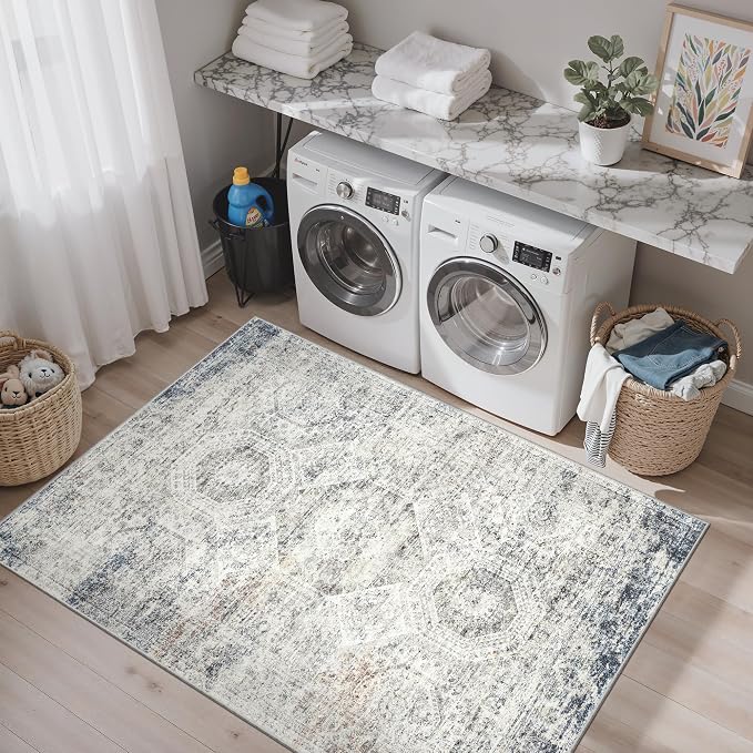 Soalmost 4x6 Area Rug for Living Room, Washable Rugs Non-Slip, Thin Foldable - Image 3