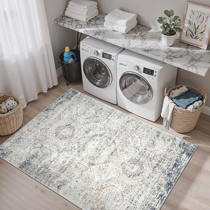 Soalmost 4x6 Area Rug for Living Room, Washable Rugs Non-Slip, Thin Foldable - Image 3