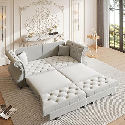 83.8" Oversized Pull Out Sofa Bed, Chesterfield Velvet Sleeper Sofa Couch by Unknown