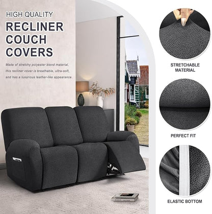 ANARACHON Leather Look Recliner Couch Cover, 8-Pieces Stretch Recliner Sofa - Image 4