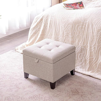 Adeco 18 Inch High Cube Ottoman Storage, Linen Chair Foot Stools, Upholstered - Image 4