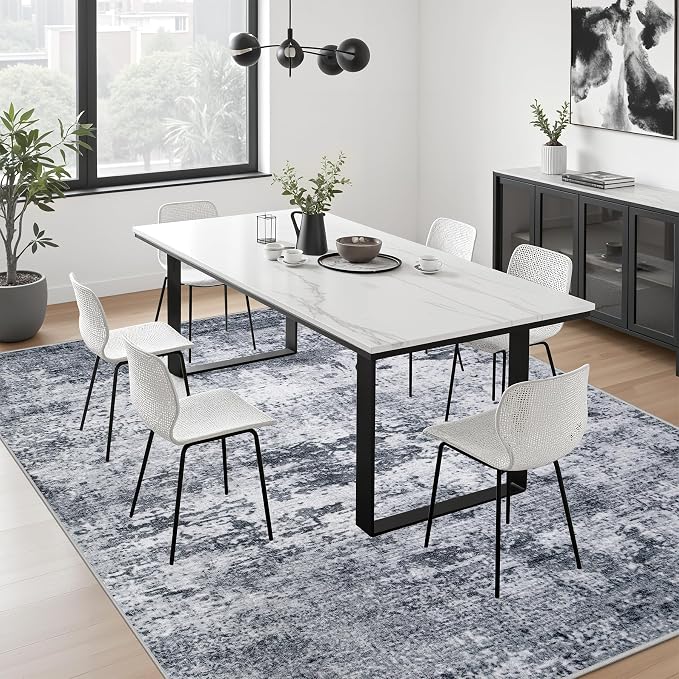 Area Rug Living Room: 8x8 Modern Washable Indoor Soft Carpet Grey | - Image 4