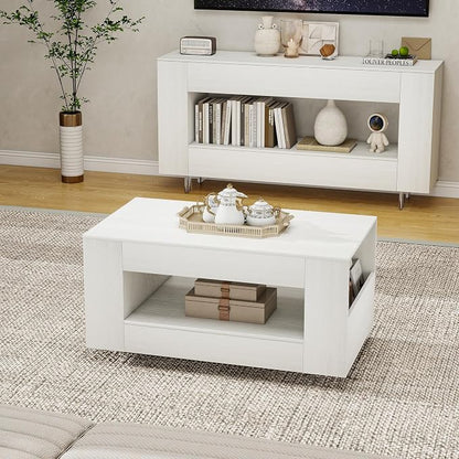 35" Wood Coffee Table for Living Room, Sides Storage - Image 7