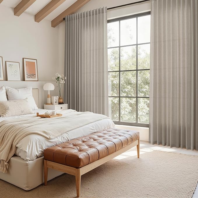 Grey Beige Linen Curtains 63 Inch Length ffor Living Room Luxury Light - Image 7