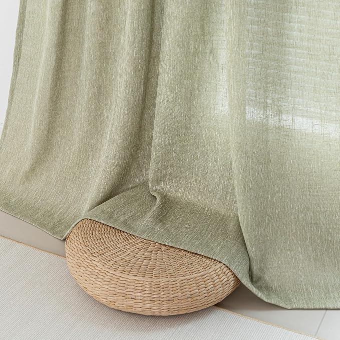 MYSKY HOME Sage Green Sheer Curtains Short Window Treatment Panels Light - Image 5