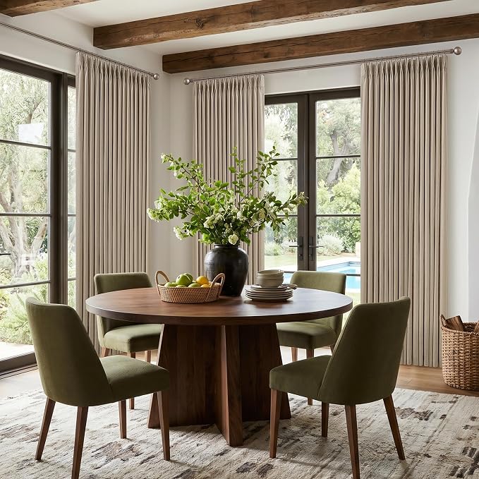 108 Inch Camel Tan Pleated Linen Light Filtering Country Curtains 50WxL108 | - Image 8
