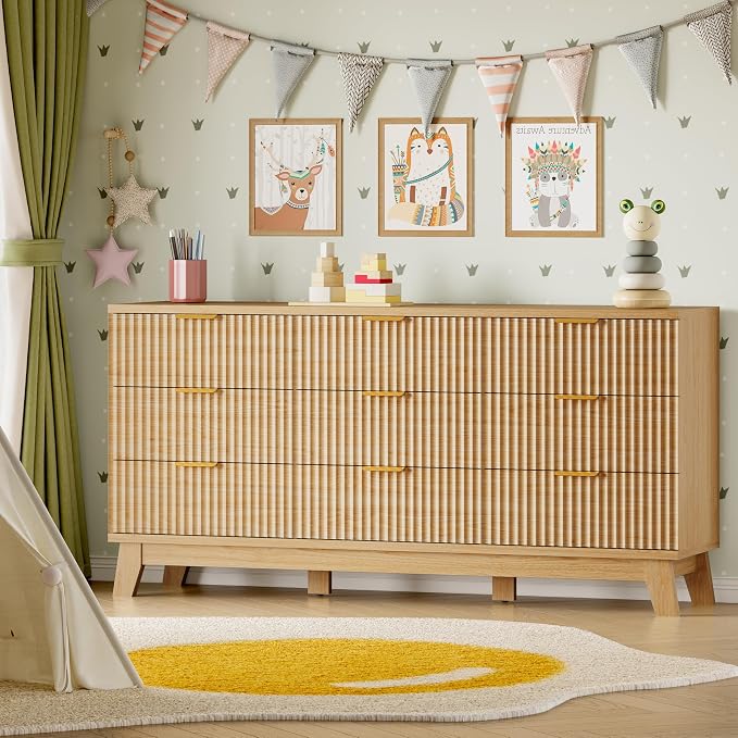 BORNOON 63" Long Dresser for Bedroom, 9-Drawer Fluted Dresser, Extra-Wide Wood - Image 8
