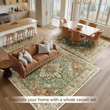 RELEANY Washable Area Rug, Large 10'x12', Brick/Brown/Green | Non-Slip - Image 5