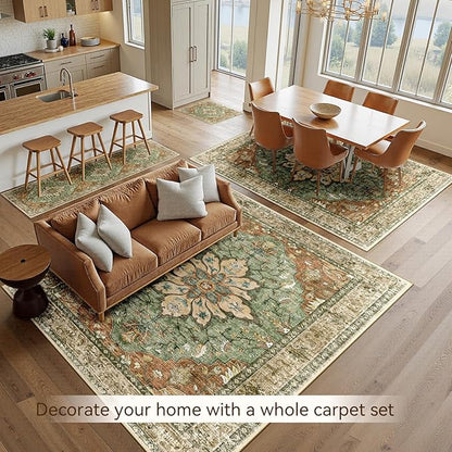RELEANY Washable Area Rug, Large 9'x12', Brick/Brown/Green | Non-Slip, Water - Image 4