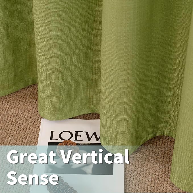 60 Inch Wide Linen Curtains for Living Room 2 Panels, Moss Green | Light - Image 6