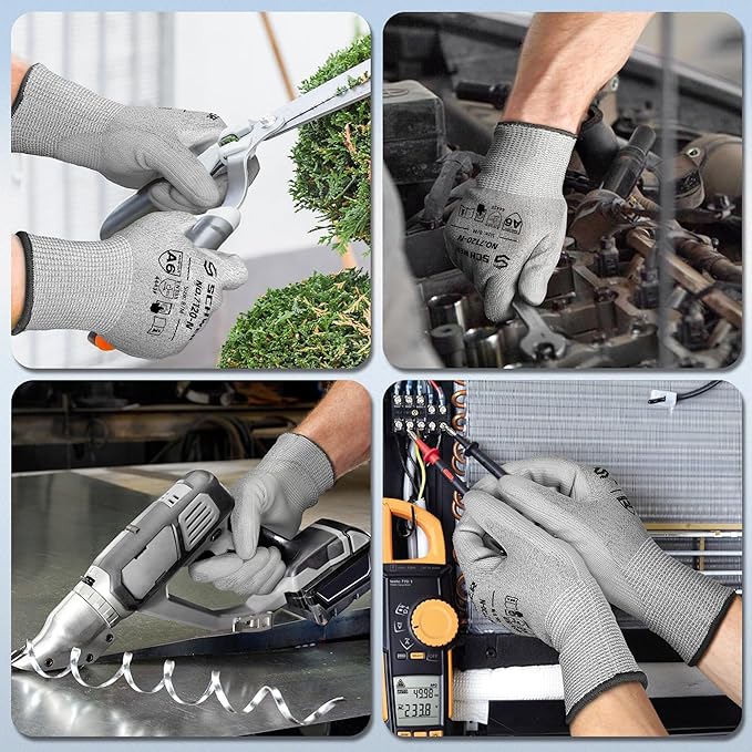 Schwer 12 Pairs ANSI A6 Cut Resistant Gloves CR7120 Cut Proof Work Gloves, Touchscreen, for Men and Women Used for Woodworking, Glass Cutting, Construction, Cargo Handling, Car Repair, M