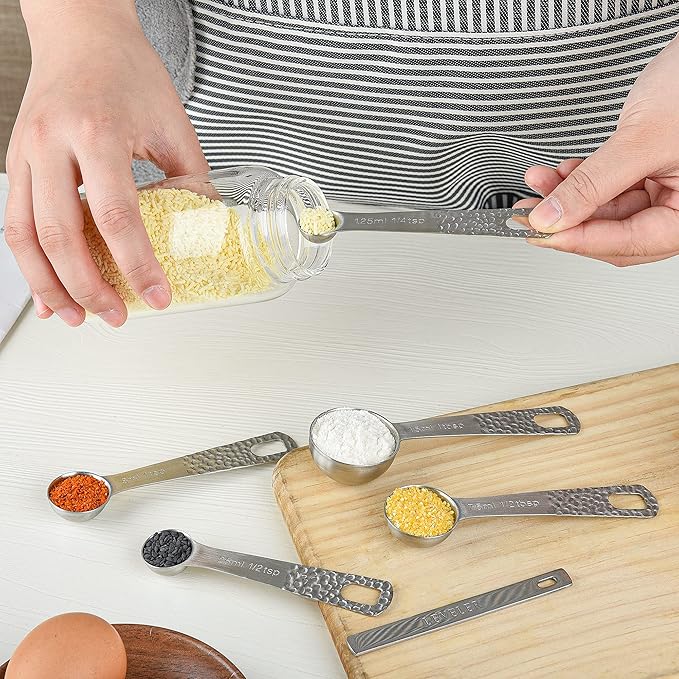 Measuring Cups and Spoons Set 10, 18/8 Stainless Steel Measuring Cups and Spoons Set for Baking & Kitchen, Metric & US Metal 4 Measuring Cups and 5 Measuring Spoons with 1 Leveler