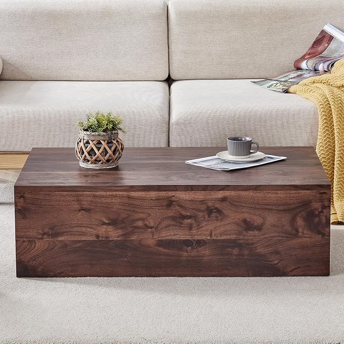 39.3'' Wood Coffee Table with Wood Grain, Rectangular Low Tables - Image 3