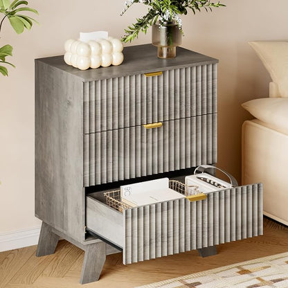 BORNOON Fluted 3 Drawer Dresser, 30.3" Tall Compact Modern Boho Chest of Drawers - Image 4