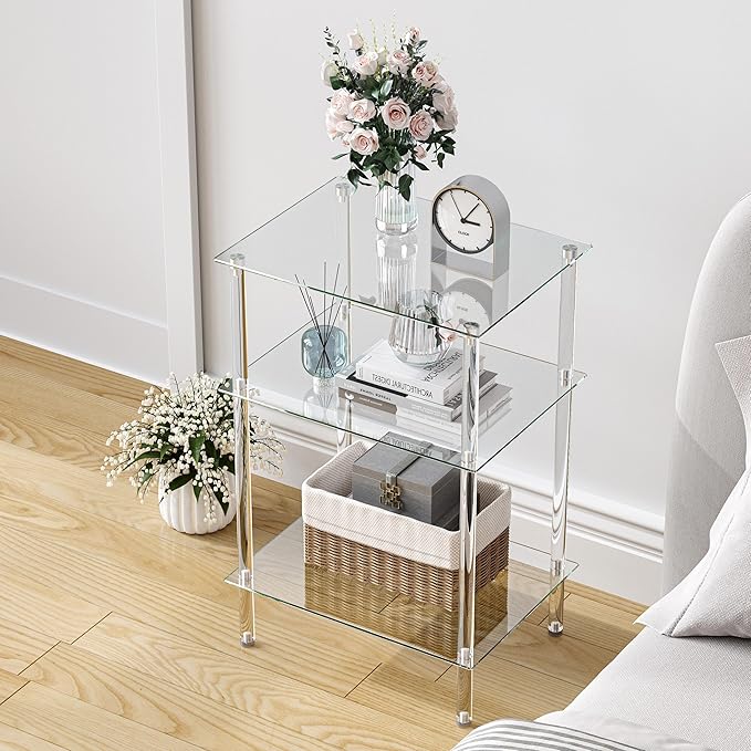 Tempered Glass Side Tables Set of 2 Acrylic End Table - Image 4