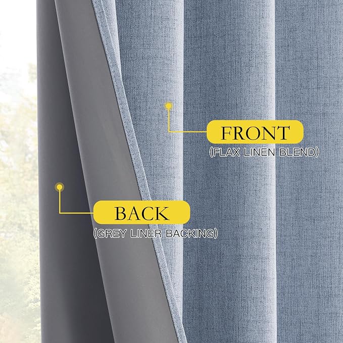 NICETOWN Short 100% Blackout Curtains 63" Long, Burlap Linen Drapes - Image 7