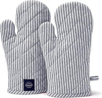 Encasa Homes Long 12"x7" Oven Microwave Hand Gloves Mitts (2 pc Set) for Kitchen Cooking & Baking - Heat Resistant, Thick & Safe, Protection of Hands from Hot Utensils - Ticking Navy Blue