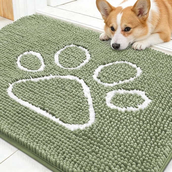 OLANLY Dog Door Mat for Muddy Paws 30x20, Paw Print Design Chenille Mud Mat | by OLANLY