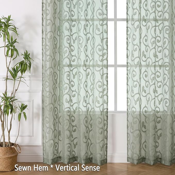 Sage Green Semi Sheer Curtains 84 inches Long - Image 5