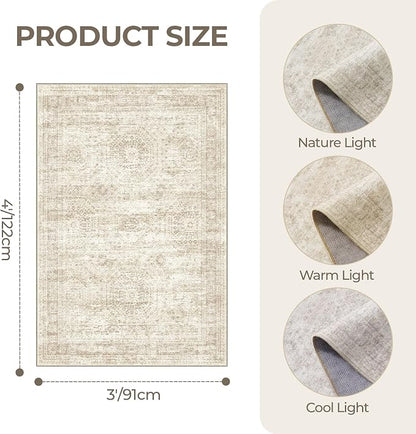 3x4 Rugs for Entryway, Washable Area Rug, Neutral Rug, Stain Resistant Indoor - Image 2