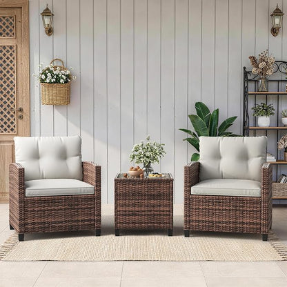 Garvee Outdoor Wicker Chairs, 3 Pieces Patio Furniture Set, All Weather High by Garvee