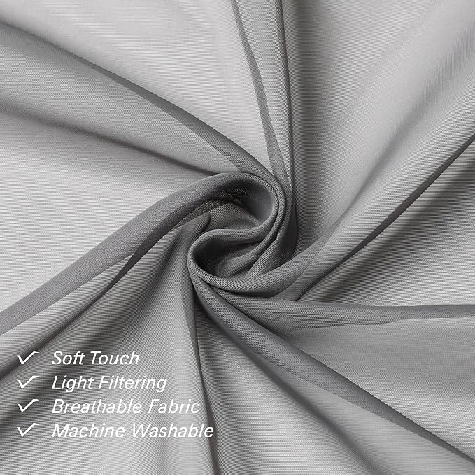 Charcoal Grey Sheer Curtains 14 Inch Length 2 Panels Set, Light Reducing Short - Image 4