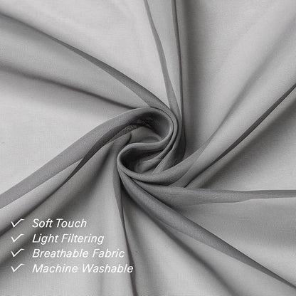 Charcoal Grey Sheer Curtains 14 Inch Length 2 Panels Set, Light Reducing Short - Image 4
