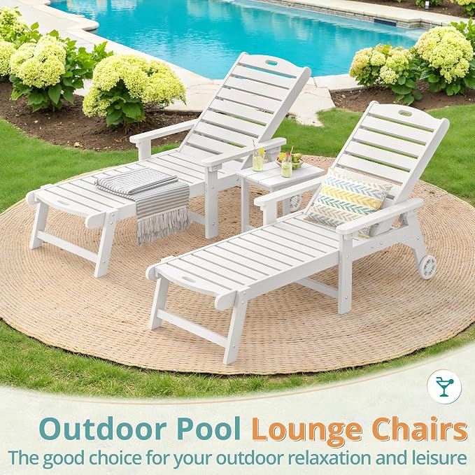 LUE BONA Lounge Chair Outdoor Set of 2, HDPS Chaise Lounge Outdoor - Image 2