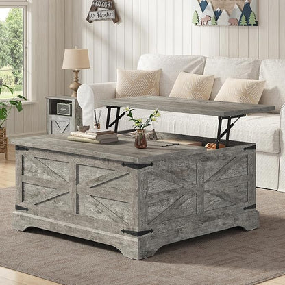 Furnideco 35.5''W Square Coffee Table Farmhouse Lift top Coffee Table by FurnidecoFurniture