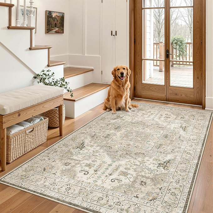 Madane Area Rug 3x5, Washable Vintage Entry Rugs by Madane