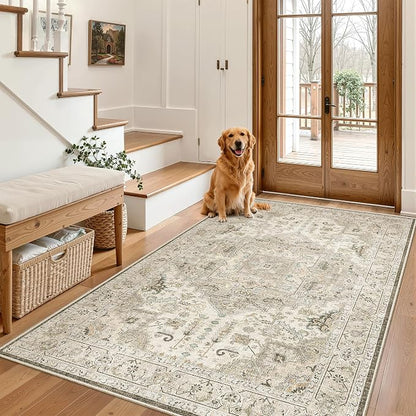 Madane Area Rug 3x5, Washable Vintage Entry Rugs by Madane