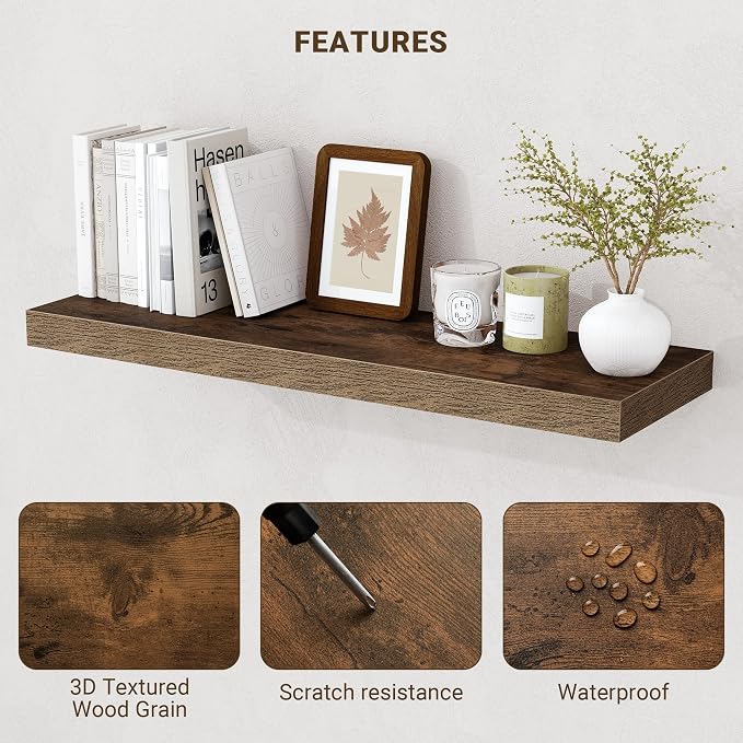 Acovy 55 Inch Floating Shelves, Wooden Shelves - Image 5