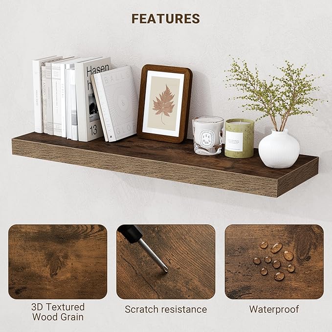 Acovy 36 Inch Floating Shelves, Wooden Shelves - Image 5