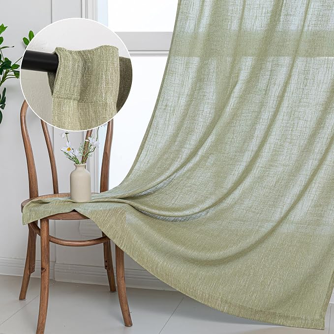 MYSKY HOME Sage Green Living Room Curtains 95 Inches Long Semi Sheer Drapes - Image 9