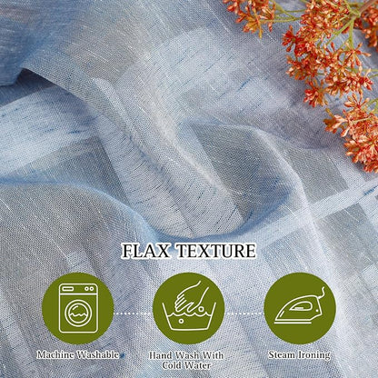 NICETOWN Linen Semi Sheer Flax Curtains 96" L, Eyelet Top Bedroom Window - Image 5