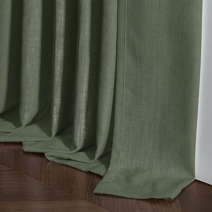 Linen Pinch Pleated Light Filtering Olive Green Curtains 96 Inches Long | - Image 8