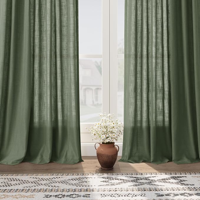 134 Inch Extra Long Curtain for Floor to Ceiling High Window Olive Green Linen - Image 5