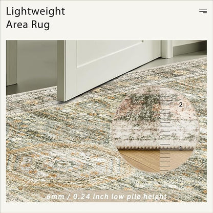 Soalmost Washable Area Rug 8x10 Large Soft Living Room Rugs Green/Orange | - Image 7